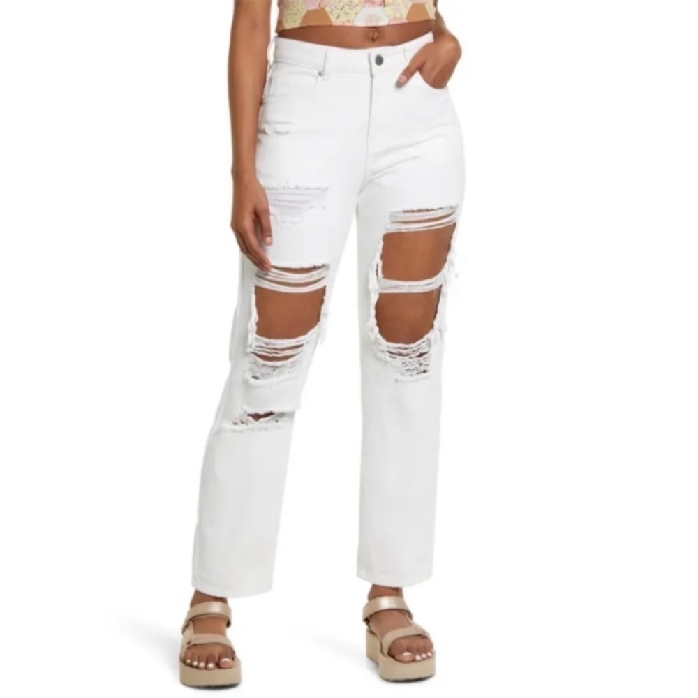 BP Mom Jeans Size 28 White Distressed High Rise New